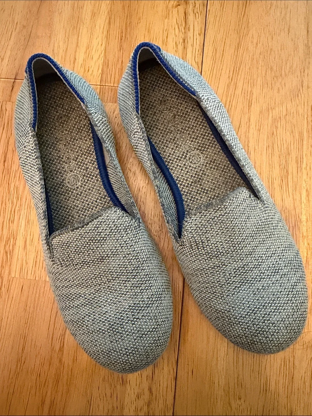 Rothy's Kids Knit Slip-On Flats in Gray with Blue Trim